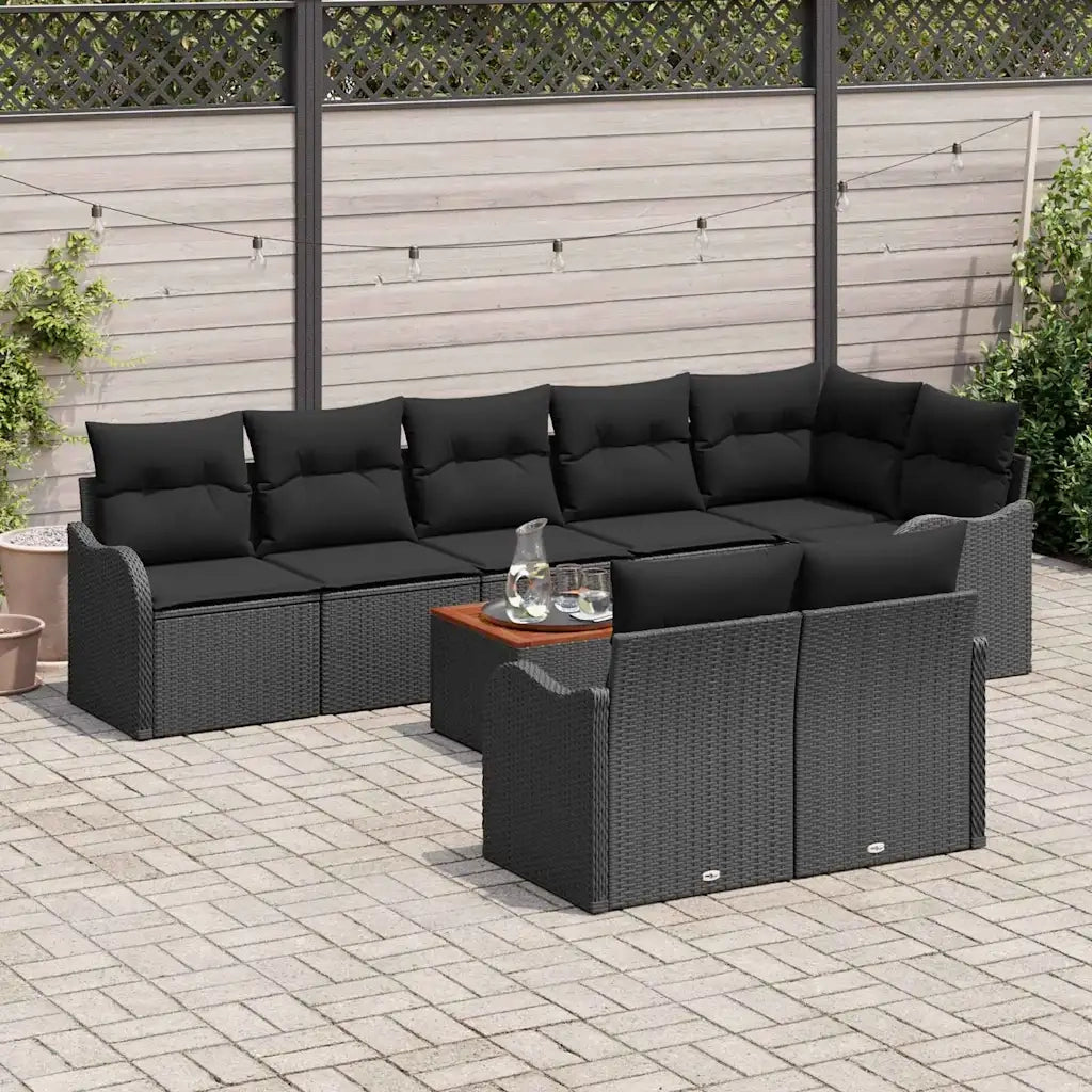 Set Divano da Giardino con archiviazione 9 pcs Nero polyrattan