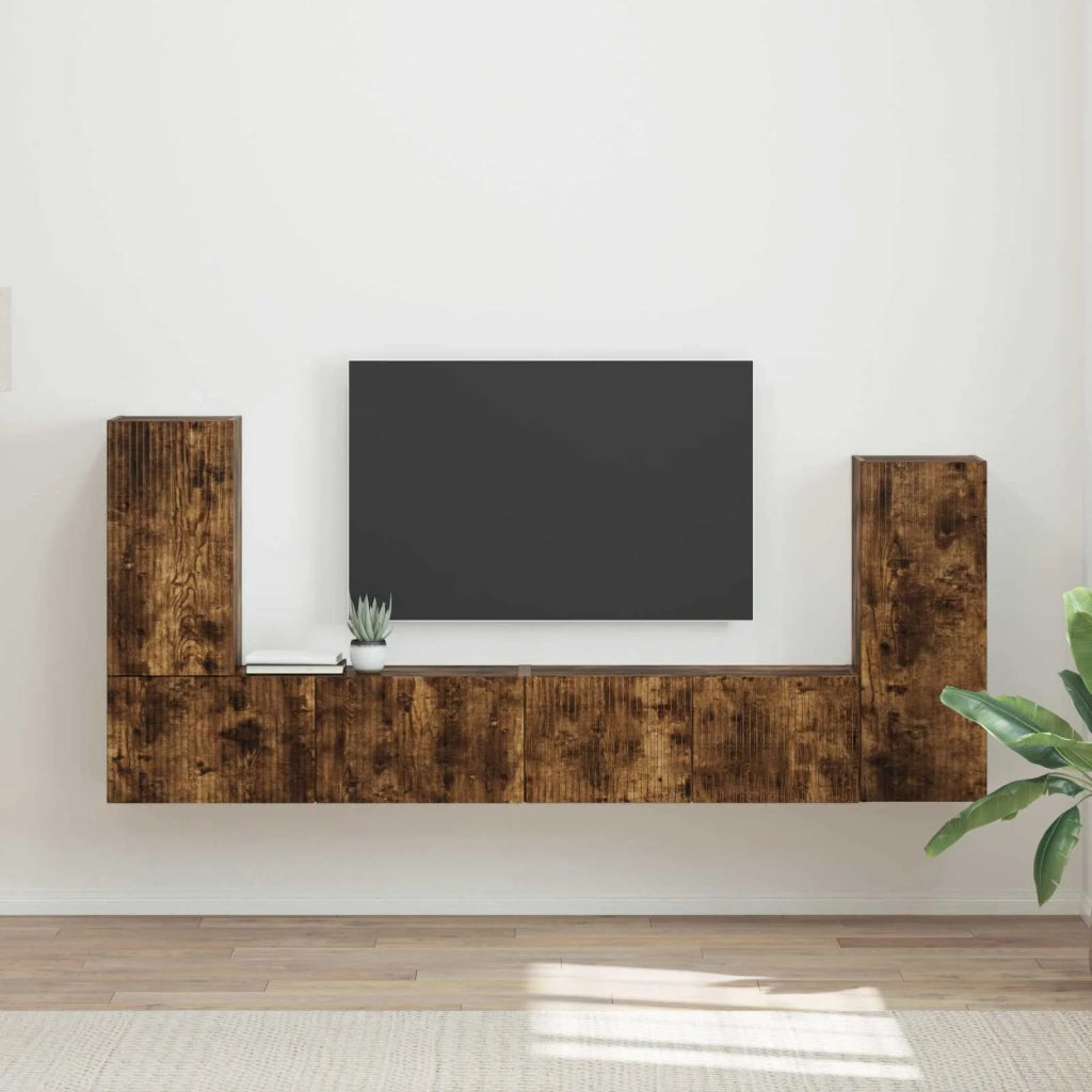 Set mobile TV 4 pz | Armadietto TV | Mobile Porta TV Rovere fum¨¦ Legno multistrato