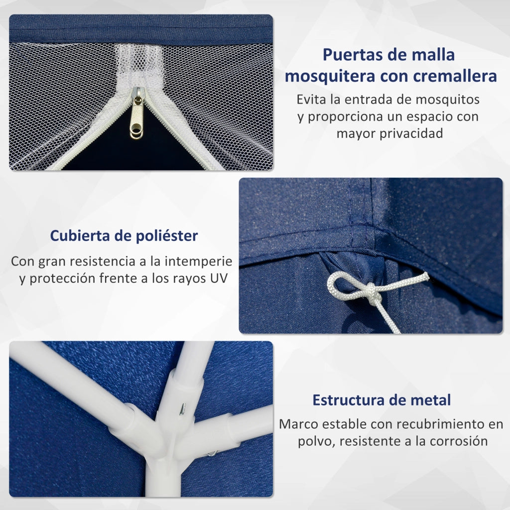 Gazebo da Giardino 3x3 m con 4 Pannelli Laterali Zanzariera Impermeabile Protezione UV ¨C Xylo ¨C Blu