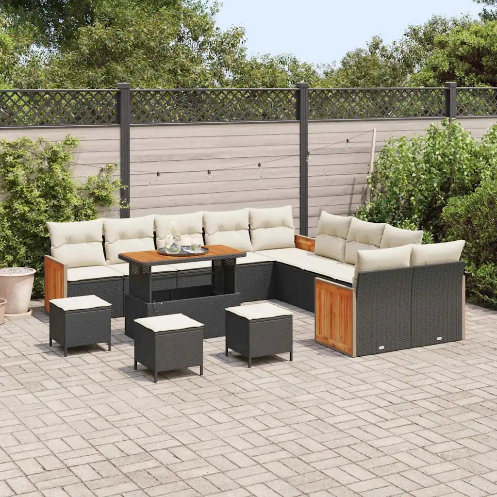 Set Divano da Giardino 18 pcs Nero e Crema polyrattan