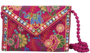 Borse Clutch Artigianali Rajasthani per Donna con Motivi Jaipuri, con Cinturino e Decorazione a Maglia, Ideali per Matrimonio e Feste, in Rosa.
