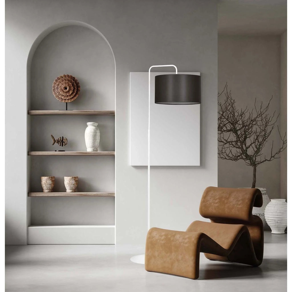 Piantana Contemporaneo Sigfrido Acciaio Bianco Marrone1 Luce E27 Ip20