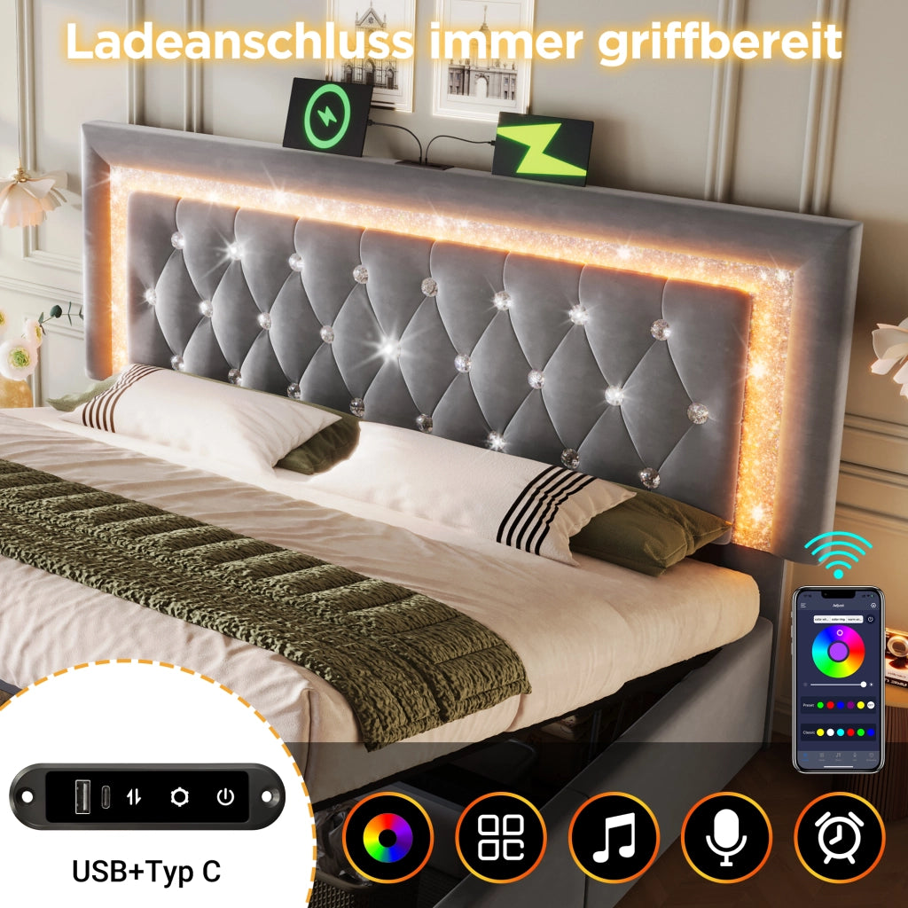 letto imbottito velluto grigio 140x200 cm