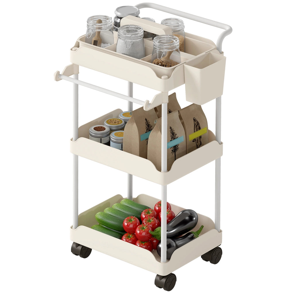 Carrello Ausiliario 3 Ripiani con Ruote ¨C Xylo ¨C Bianco con Cestini Estraibili
