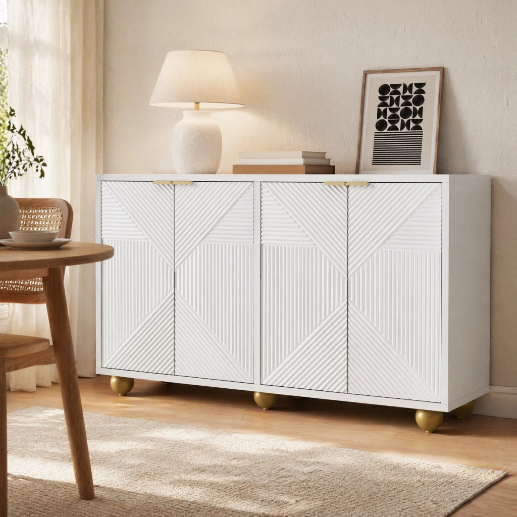 MADIA 120x35x71,5 cm 4 ante in MDF bianco con dettagli dorati