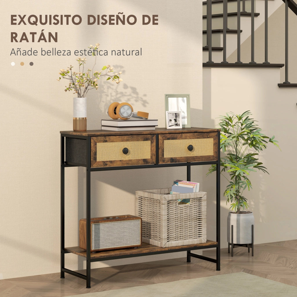 Consola in legno con 2 cassetti ¨C zephmum ¨C 80x30x75 cm marrone