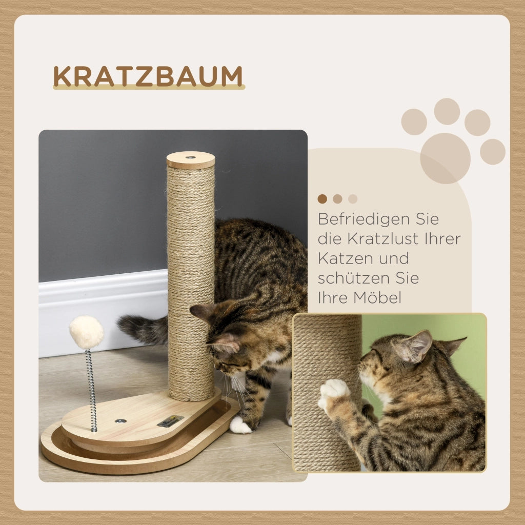 Tiragraffi per gattini con giochi e palla con piuma ¨C Xylo ¨C 35x23x40 cm naturale