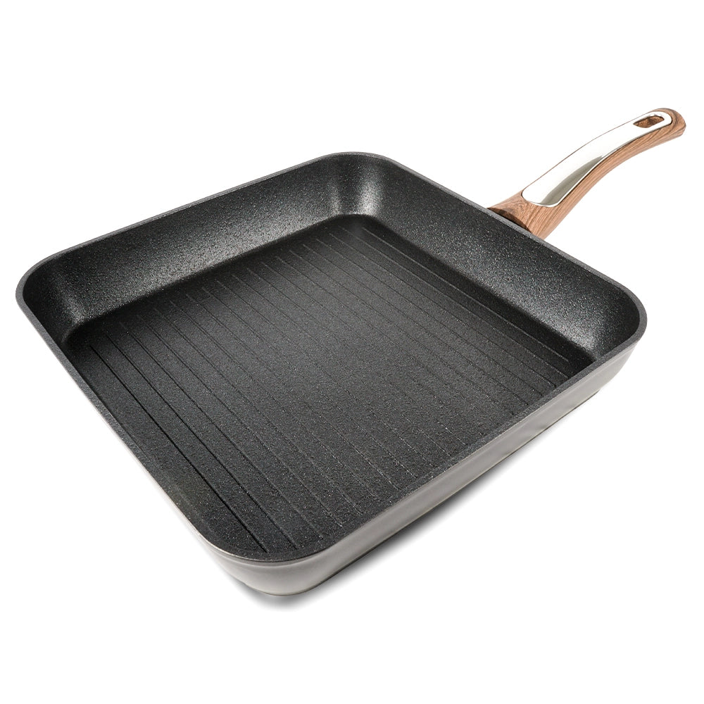 Bistecchiera Elegance Wood 26x26 cm doppio fondo acciaio inox, manico Soft touch