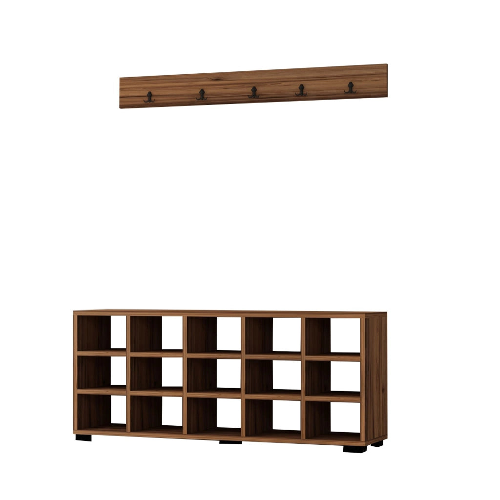Scarpiera in legno "Talu" con appendiabiti - 120 x 30 x 52 cm - Marrone