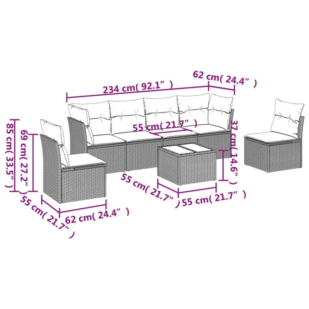 Set Divani da Giardino con Cuscini 7pz Nero Polyrattan 3217375