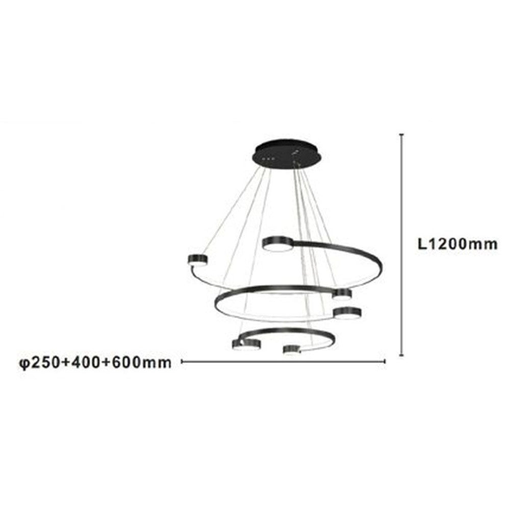 Trade Shop - Lampadario A Sospensione Led 65w 3 Semi Cerchi Con Telecomando Design Moderno Nero 71385 -