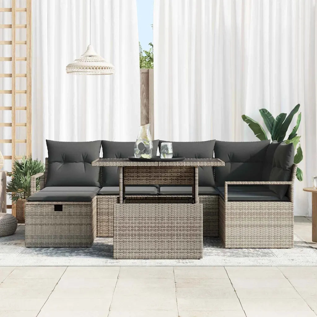 Set Divano da Giardino con cuscino 7 pcs Grigio Poly Rattan 3361128