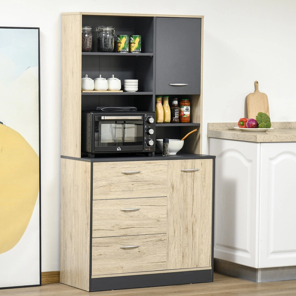 Mobile Cucina Credenza Moderna Salvaspazio con 2 armadietti 3 cassetti 3 ripiani Legno 90 x 39 x 169cm colore Grigio Rovere Chiaro