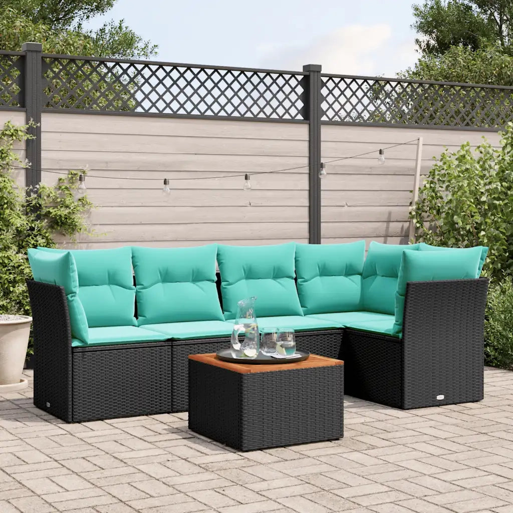 Set Divani da Giardino 6 pz con Cuscini Nero in Polyrattan