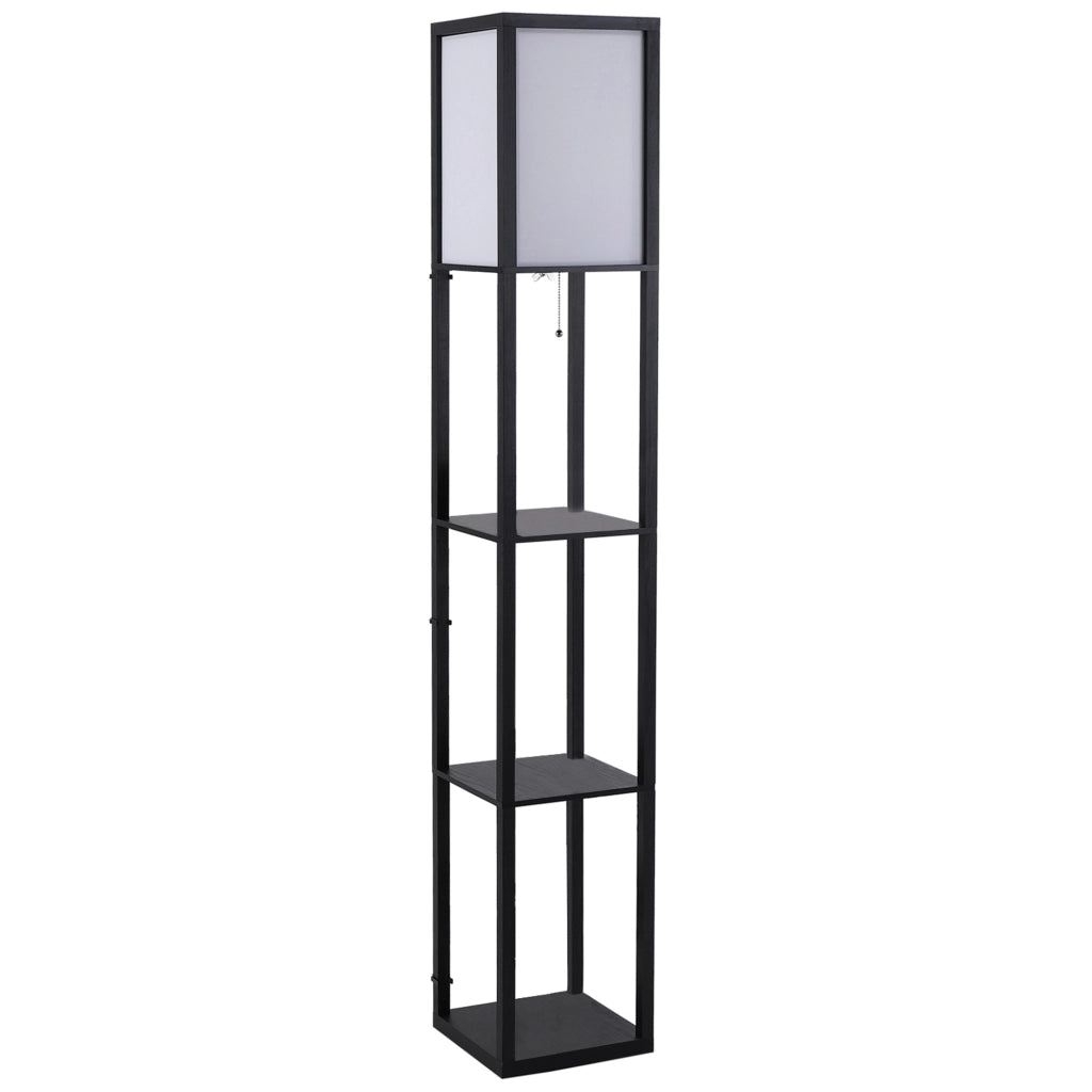 Lampada da terra con ripiani, attacco E27 fino a 40W (lampadina non inclusa), illuminazione per interni per soggiorno e camera da letto, legno nero,