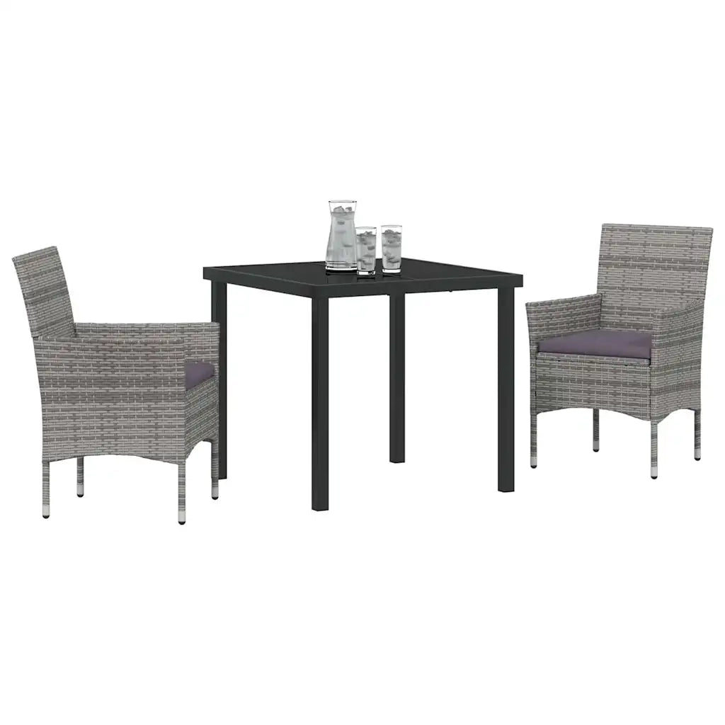 Set da Pranzo per Giardino con cuscino 3 pcs Grigio polyrattan