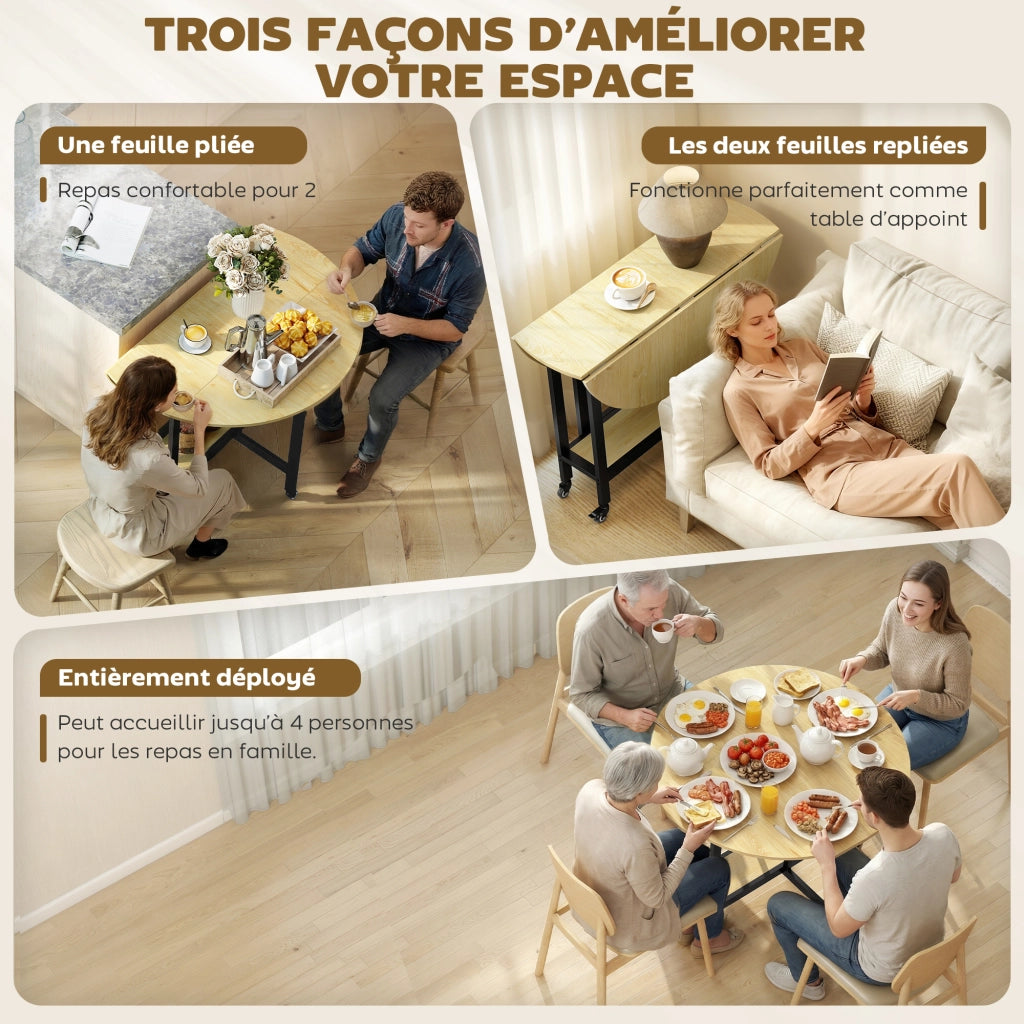 Tavolo da pranzo pieghevole con ruote e ripiano integrato ¨C Xylo ¨C 4 persone 100x100x75 cm quercia