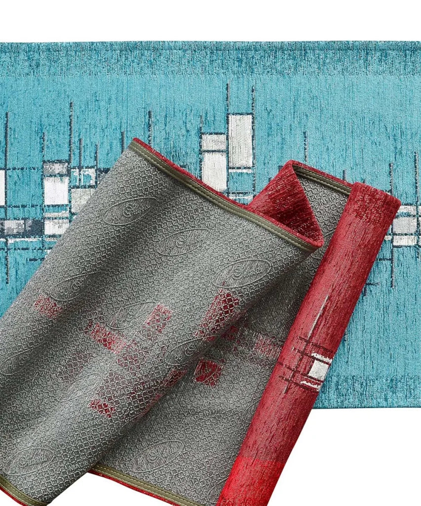 Tappeto moderno PIXEL BLU JEANS disegno arte contemporanea astratto geometrico, passatoia cucina multiuso lavabile in lavatrice e anti-scivolo cm.55x140