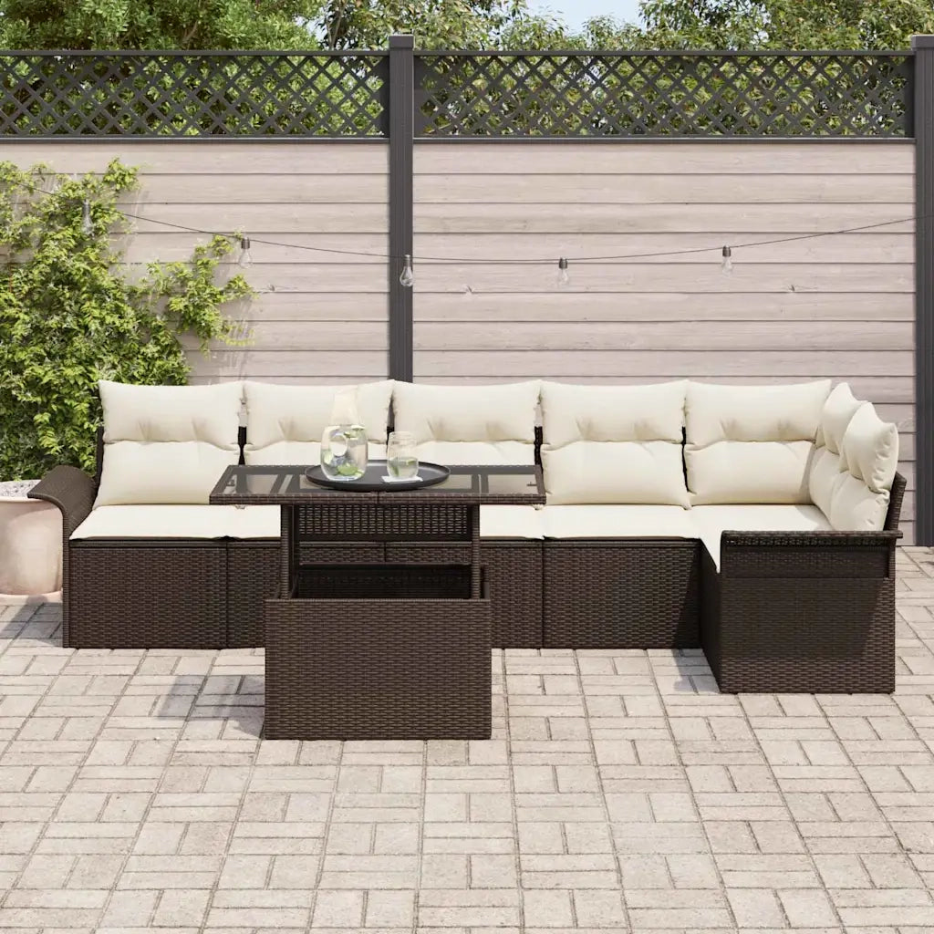 Set Divano da Giardino con cuscino 7 pcs Marrone Poly Rattan 3348294