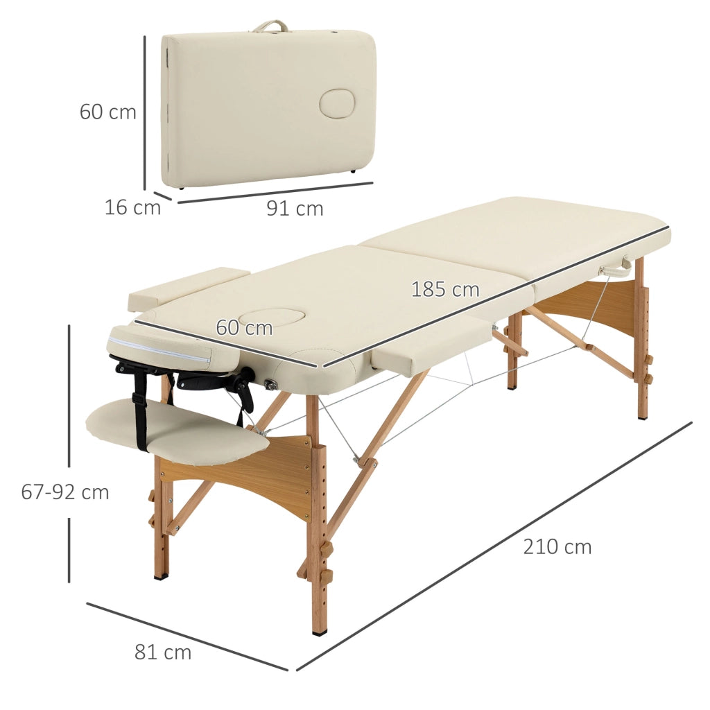 Lettino da massaggio pieghevole ¨C Xylo ¨C regolabile in altezza, ecopelle, legno, bianco crema
