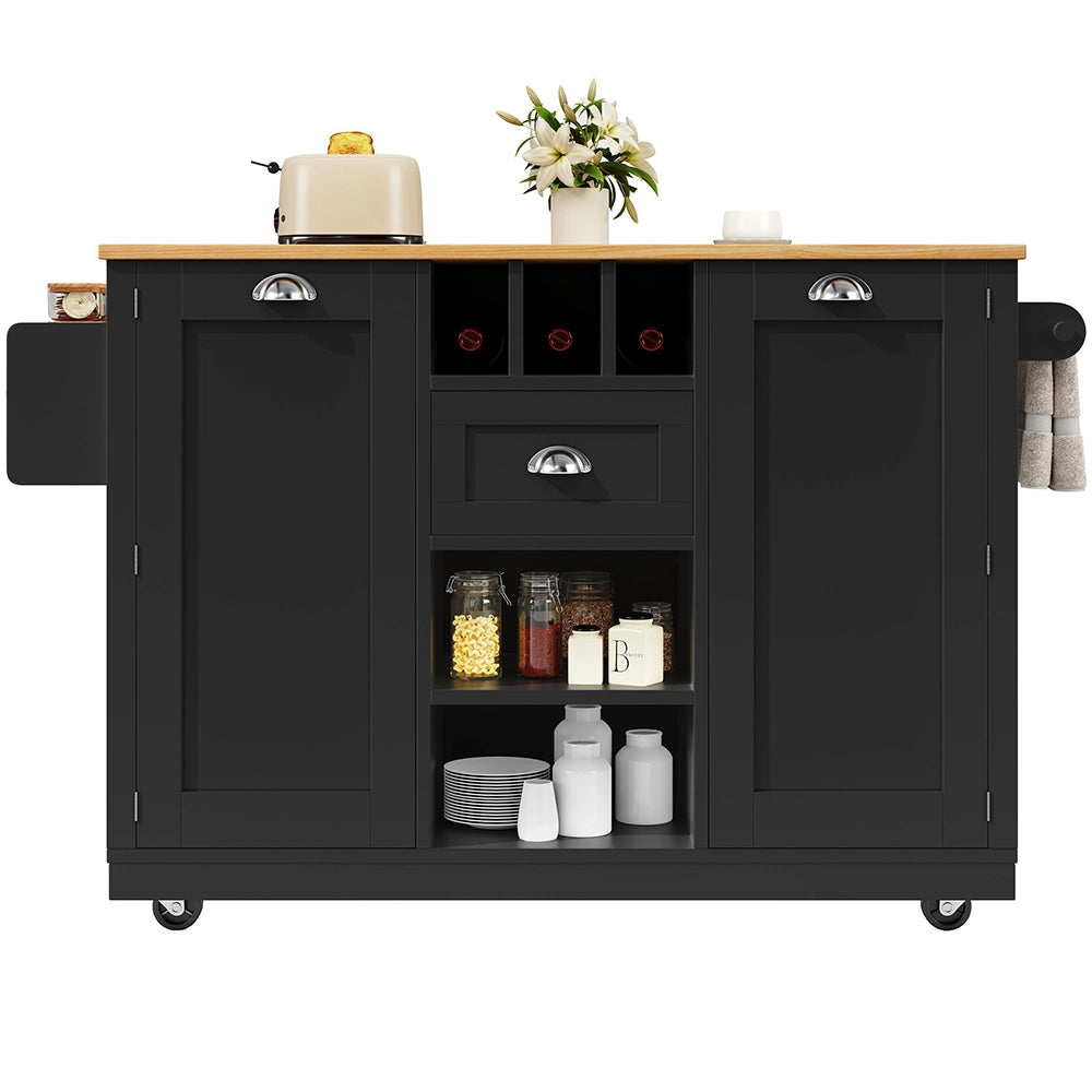 Isola cucina con piano - Xylo - nero porta-bottiglie ruote