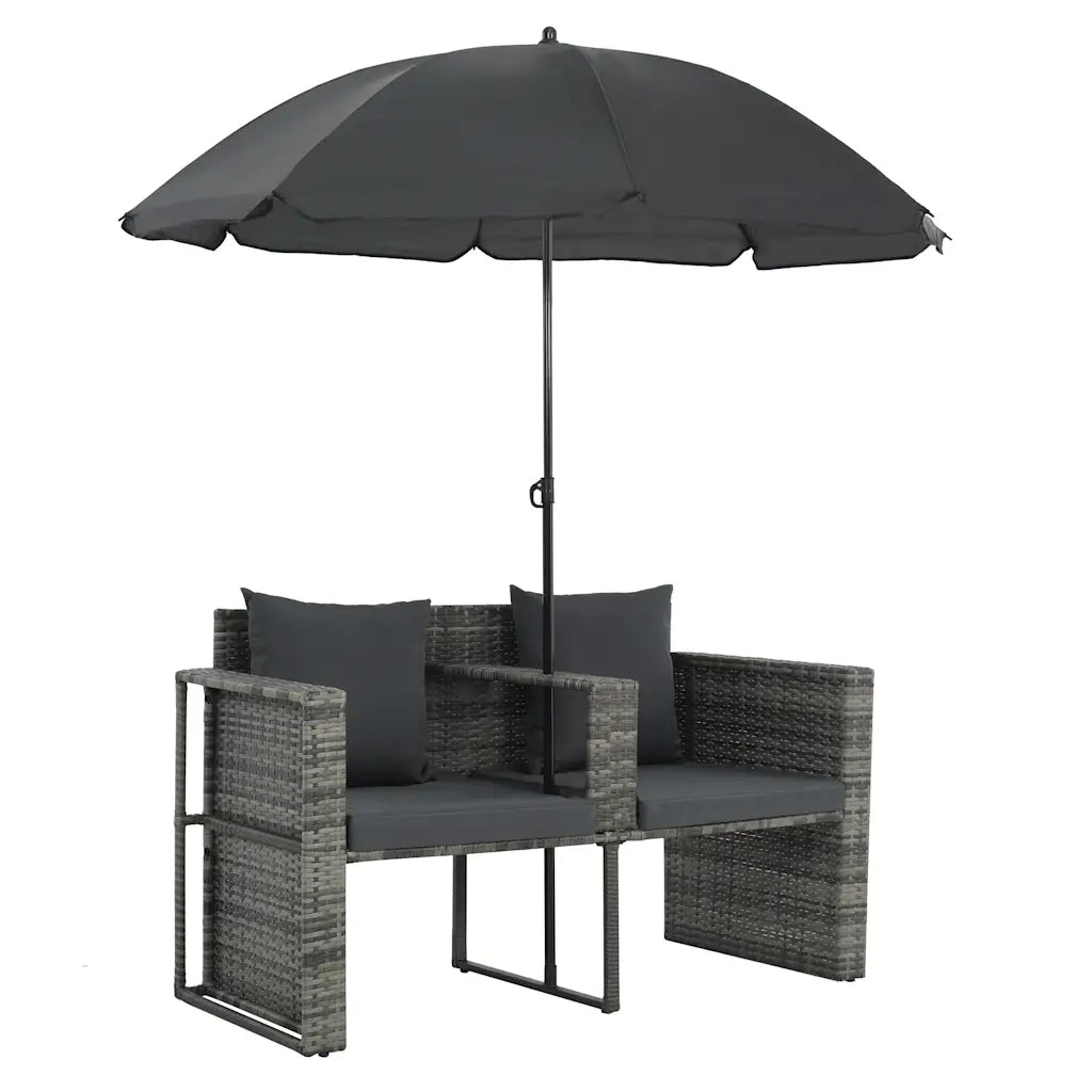 Divano da Giardino 2 Posti Cuscini Ombrellone Grigio Rattan PE