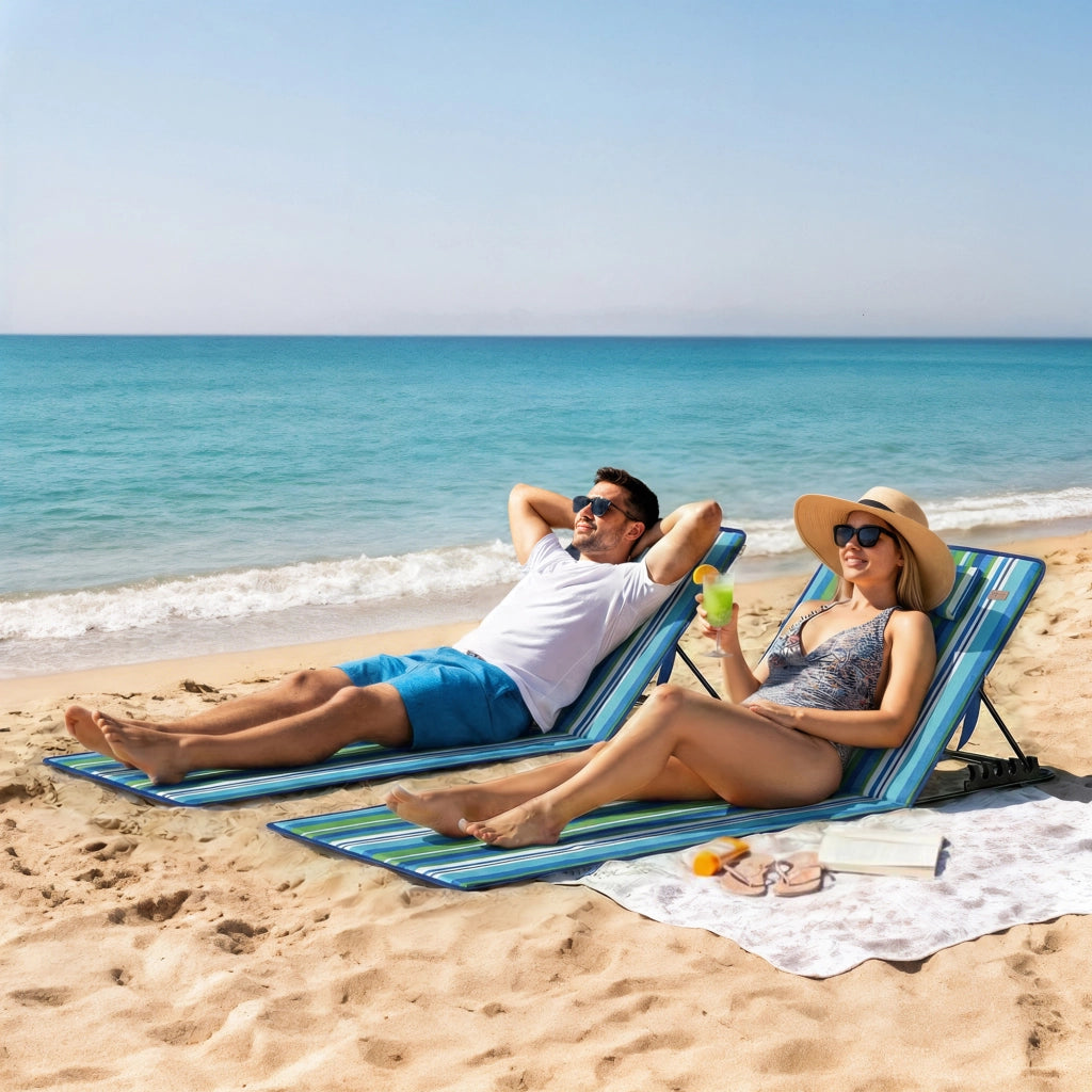 Set 2 Lettini da Spiaggia Pieghevoli con Cuscini e Borsa ¨C Minimal ¨C Grigio
