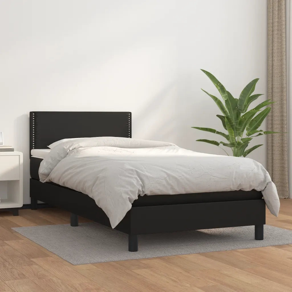 Letto singolo | Letto per adulti | Giroletto a Molle con Materasso Nero 90x200 cm in Similpelle