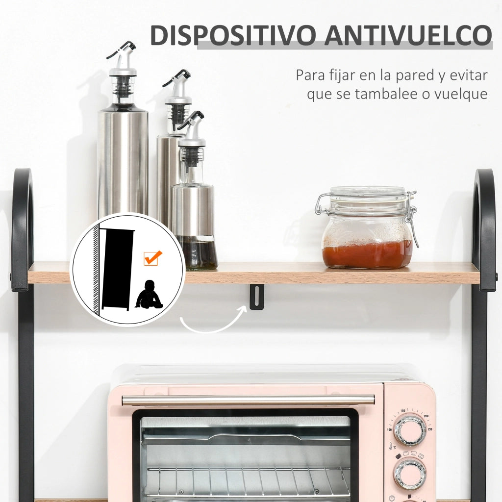 Scaffale da Cucina 4 Ripiani con Ganchos ¨C Xylo ¨C Legno Naturale 60x40x125 cm