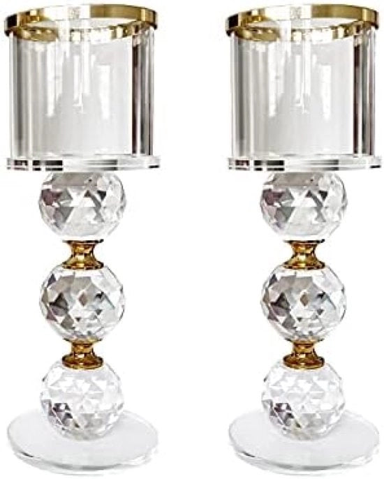 Set di supporti per candela in cristallo da 2 - Oreficerie da tavolo per decorazione, matrimoni, Natale o occasioni romantiche - Translucido