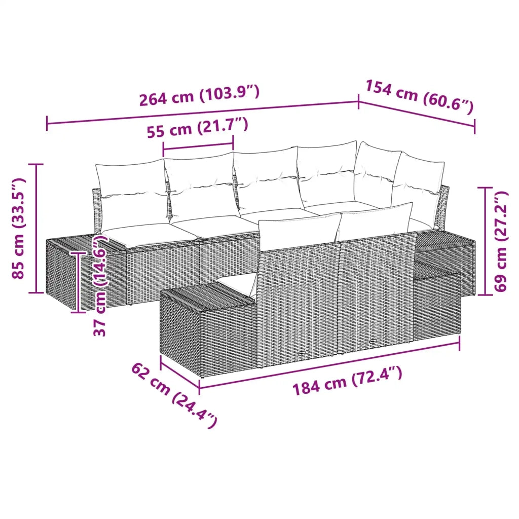 Set Divano da Giardino con cuscino 7 pcs Marrone polyrattan 3347104