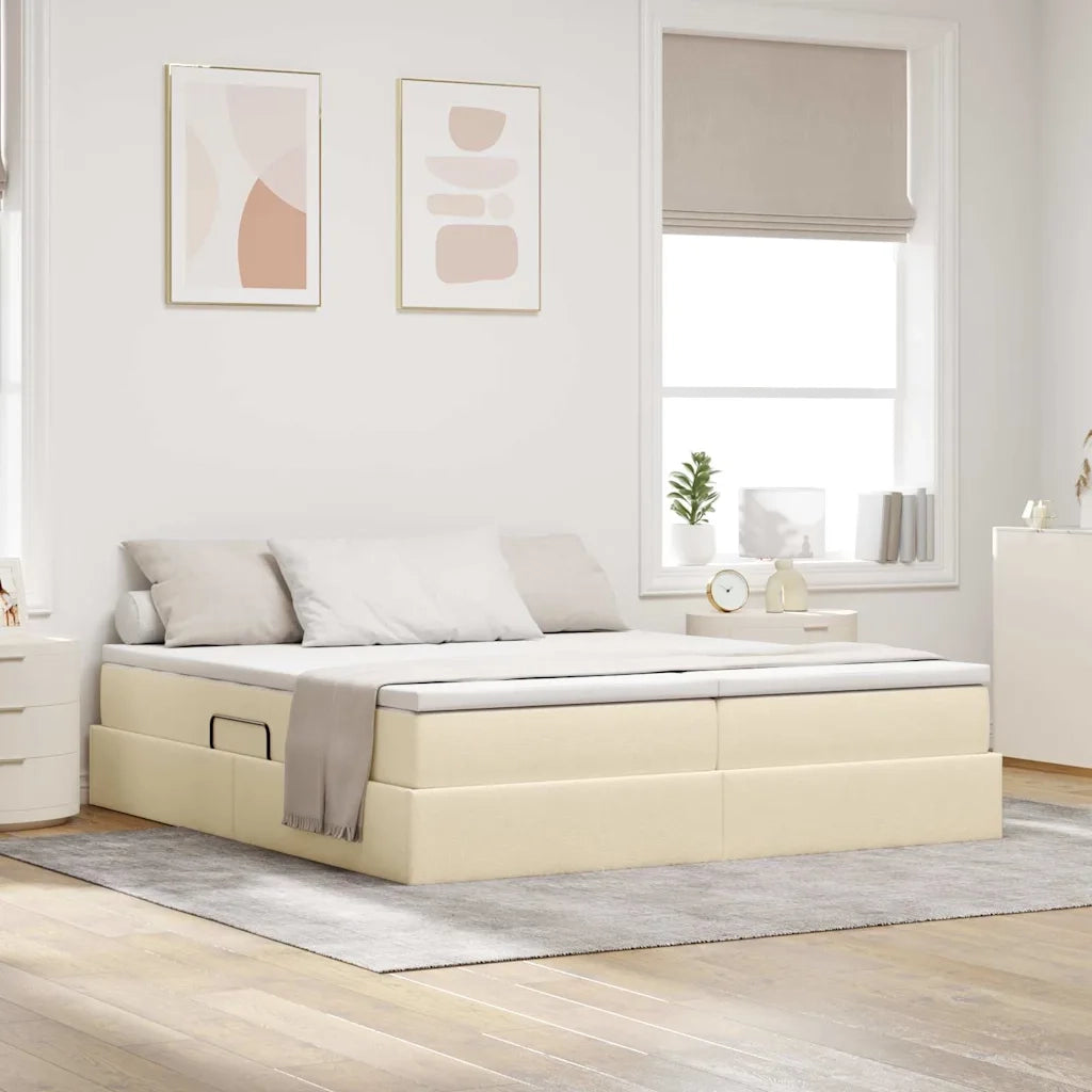 Letto con contenitore e materasso Crema 180 x 200 cm Poliestere 3370353