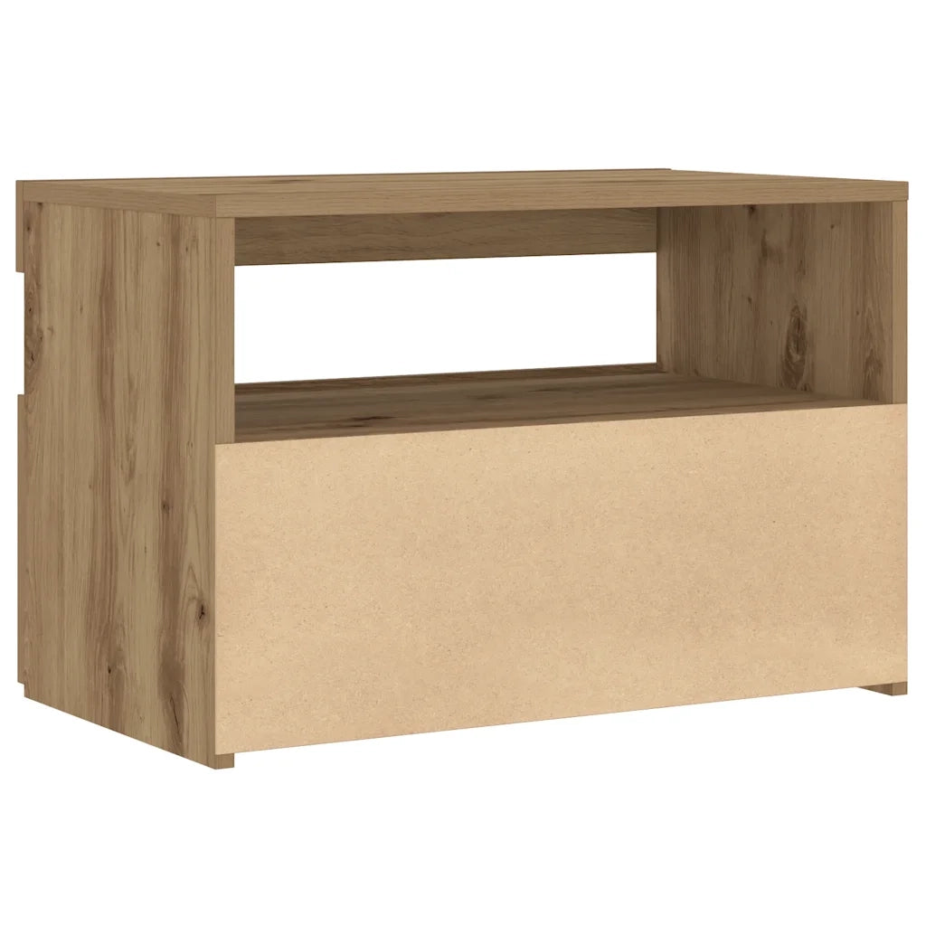 Comodino con LED-Tavolino da notte Rovere Artigianale 60x35x40 cm in Truciolato