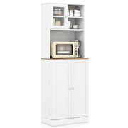 Mobile alto 170 cm con ripiano per microonde 8 ripiani porta e 5 ripiani regolabili, Armadio dispensa da cucina per soggiorno Bianco