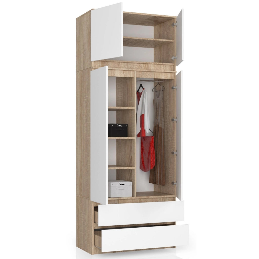 Sopralzo per armadio AKORD S90 Sonoma Quercia 90 cm 2 ante inserto frontale Bianco 90x51x55 cm
