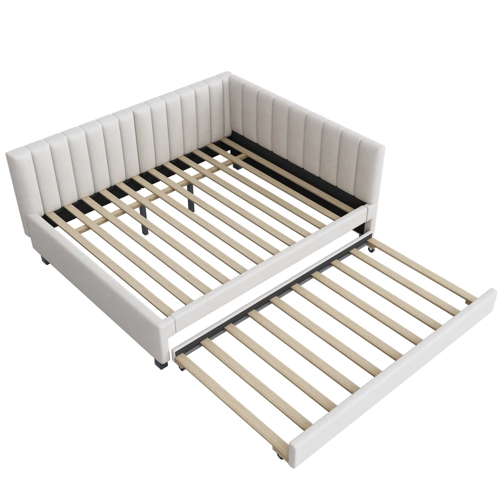 Letto estraibile matrimoniale 140×200 cm e 90×190 cm con rete; senza materasso; velluto; beige
