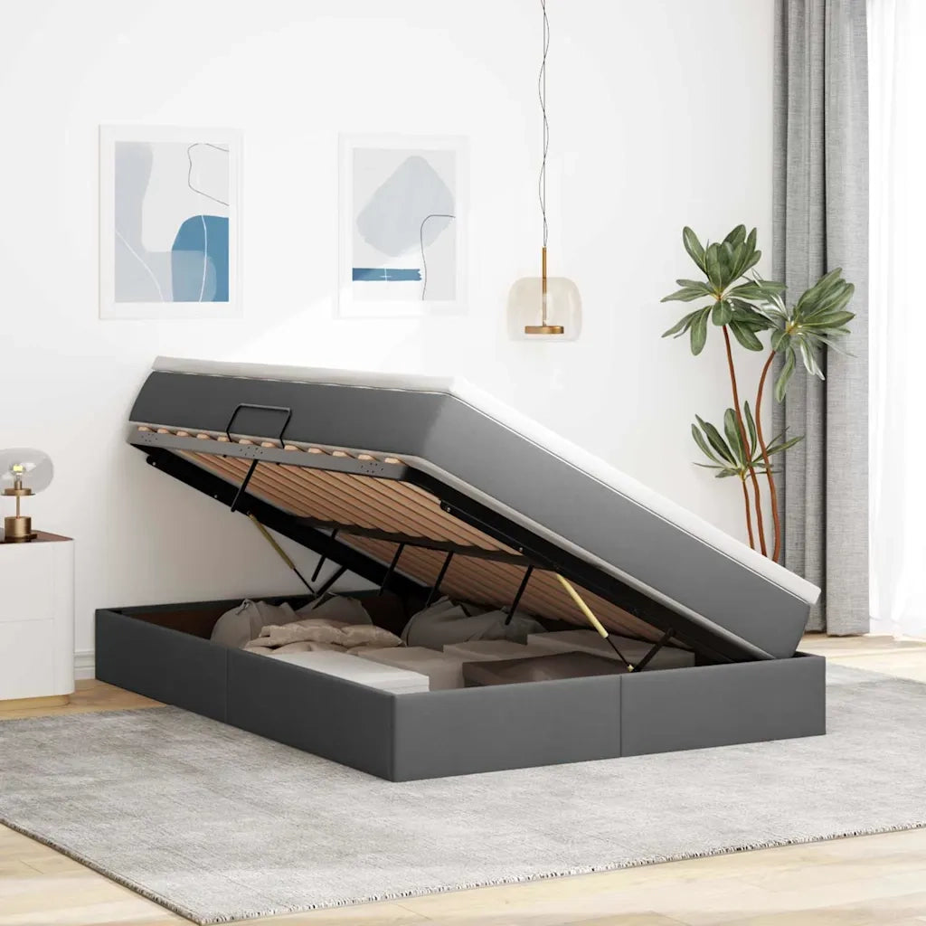 Letto con contenitore e materasso Grigio scuro 140 x 190 cm 3370225