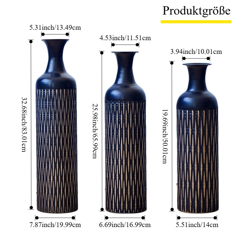 VASI DA TERRA Set da 3 pezzi 50/66/83 cm Metallo Nero