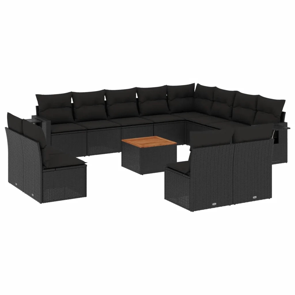 Set Divani da Giardino 13pz con Cuscini Nero in Polyrattan