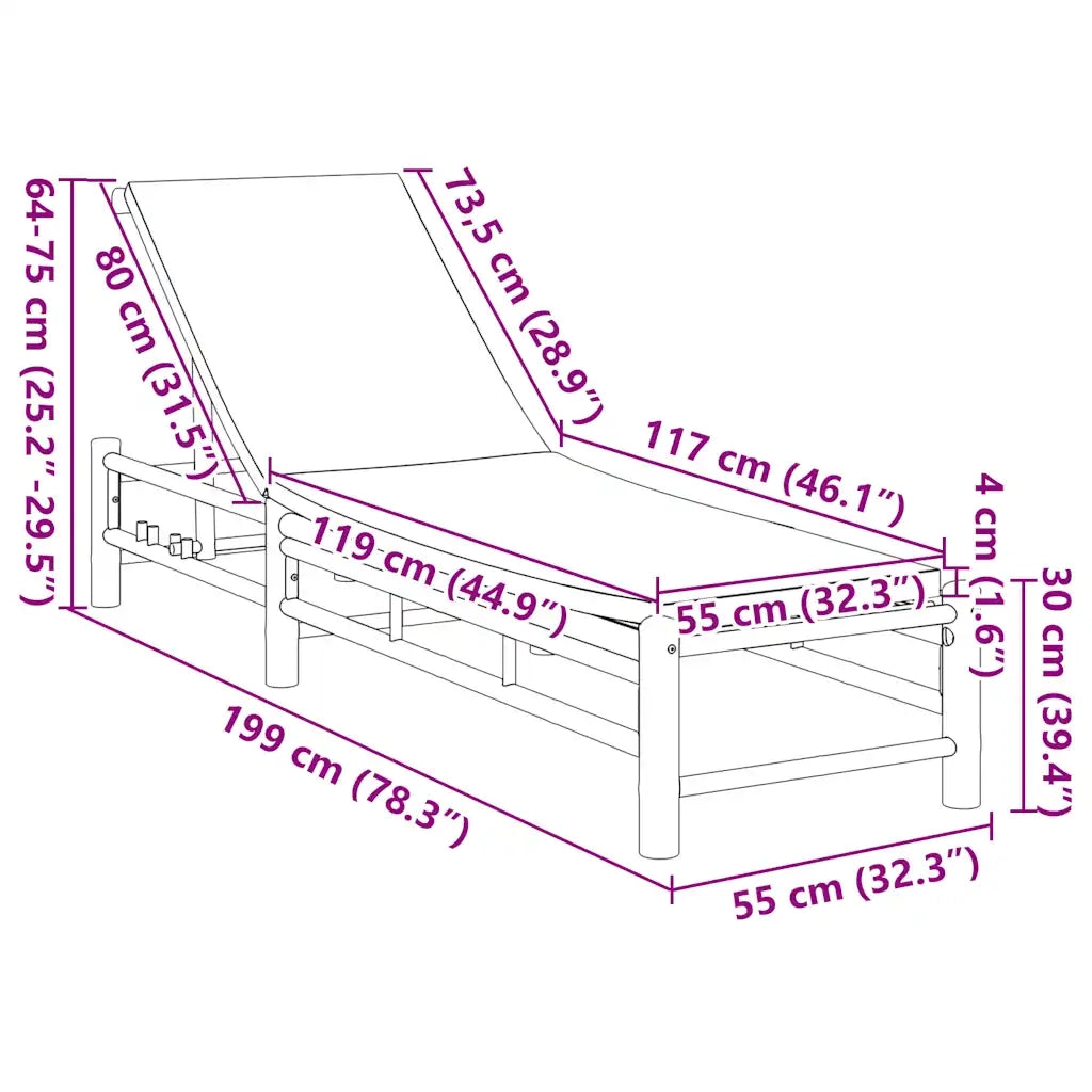 Lettino Prendisole con Cuscini 55x199x30 cm in Bambù 4108226