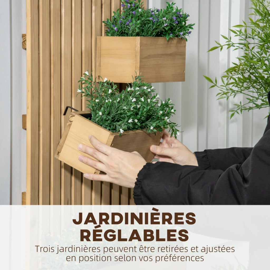 Fioriera verticale da parete con 3 vasche in legno massello 60x16x80 cm ¨C Xylo ¨C Marrone