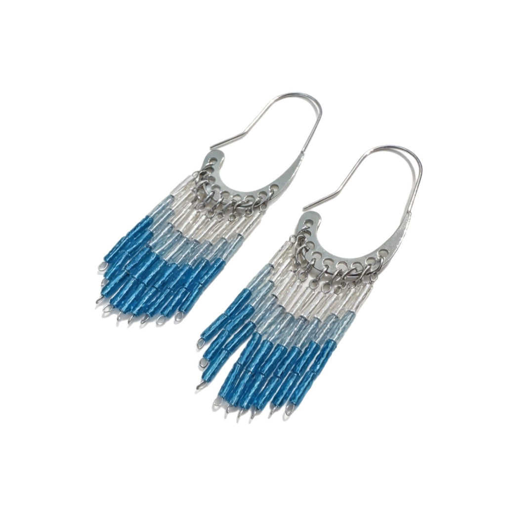 Eleganti orecchini a nappa con perline sfumate, realizzati a mano, stile boh¨¦mien, orecchini vintage con perline blu, orecchini in stile etnico