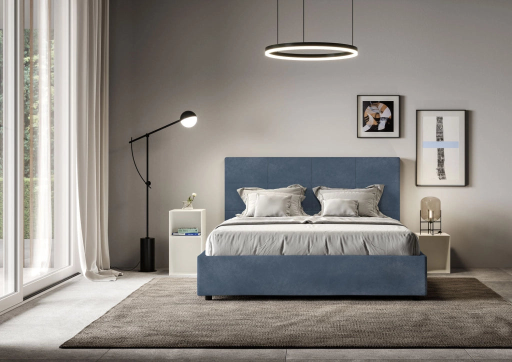 Letto queen size senza rete imbottito 150x200 microfibra glicine Mika
