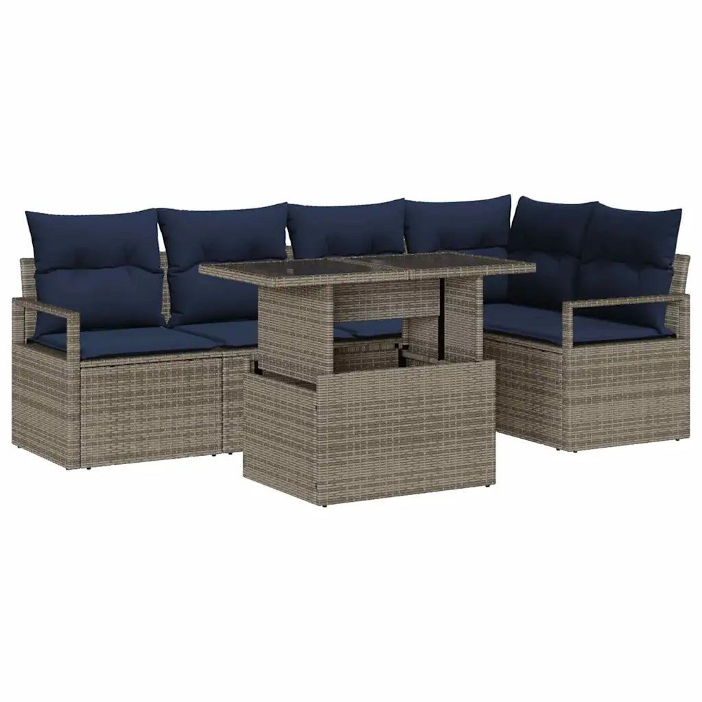 Set Divano da Giardino 6 pcs Grigio e Blu Navy polyrattan 3348831