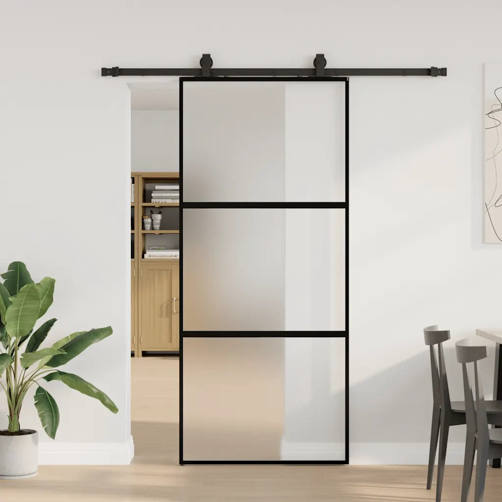 Porta Scorrevole Set Ferramenta Nera 90x205 cm Vetro Temperato 3375815