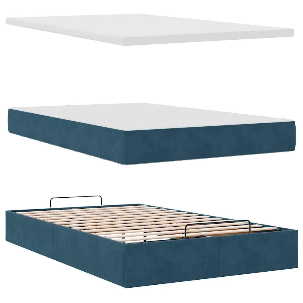 Struttura Letto Pouf con Materasso Blu Scuro 120x200 cm Velluto 3311769