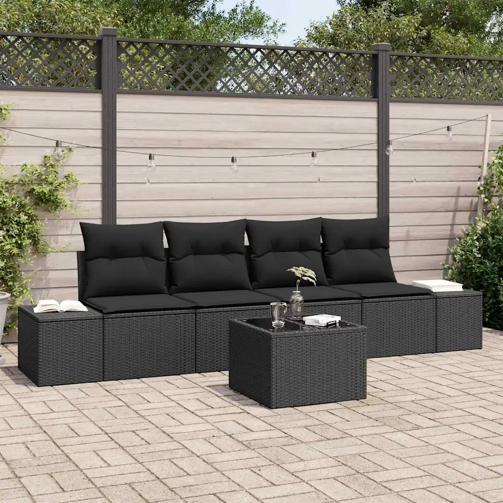 Set di divani con cuscino con cuscino 5 pcs Nero polyrattan 3346933
