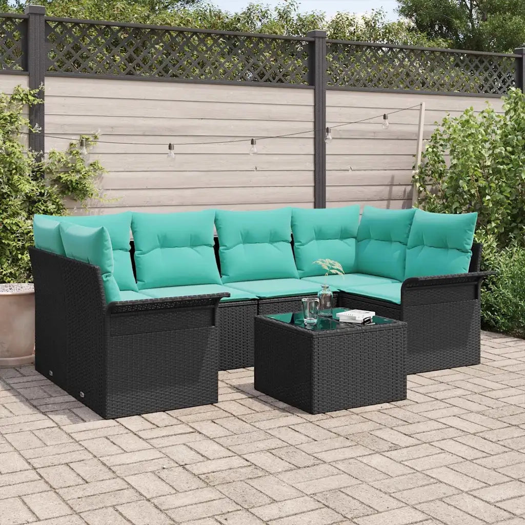 Set Divano da Giardino con cuscino 7 pcs Nero polyrattan 3345266