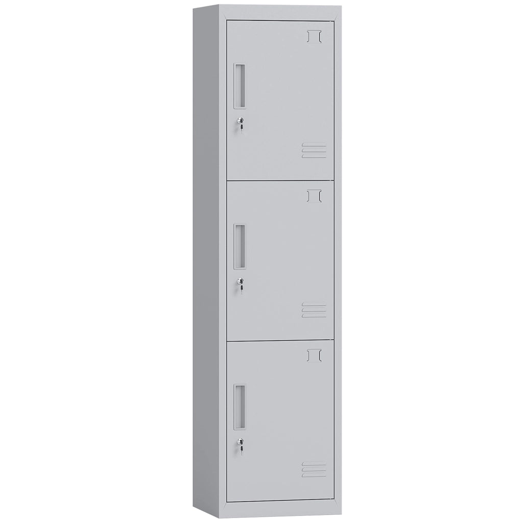 Armadio per Ufficio in Acciaio a 3 Porte Indipendenti con Serratura e 2 Chiavi, 45x38x180 cm, Grigio Chiaro