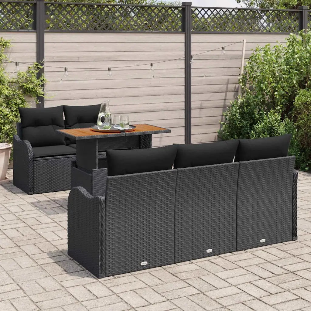 Set Divano da Giardino con archiviazione 6 pcs Nero Poly Rattan